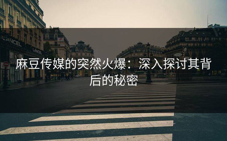 麻豆传媒的突然火爆：深入探讨其背后的秘密