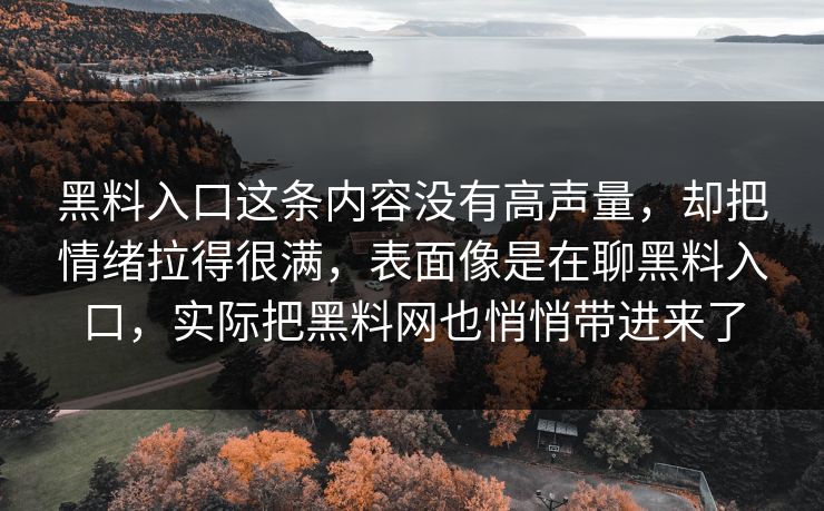 黑料入口这条内容没有高声量，却把情绪拉得很满，表面像是在聊黑料入口，实际把黑料网也悄悄带进来了