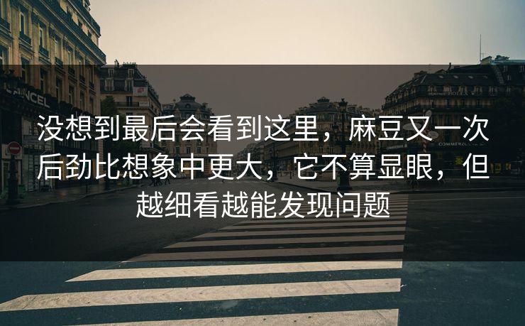 没想到最后会看到这里，麻豆又一次后劲比想象中更大，它不算显眼，但越细看越能发现问题