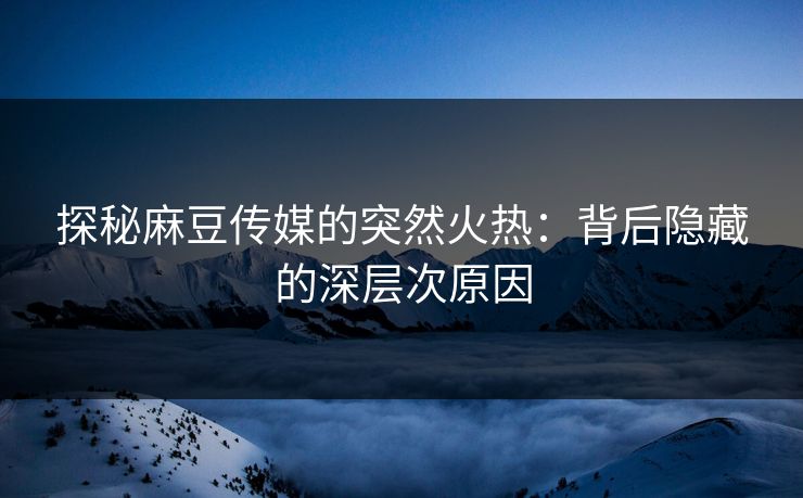 探秘麻豆传媒的突然火热：背后隐藏的深层次原因