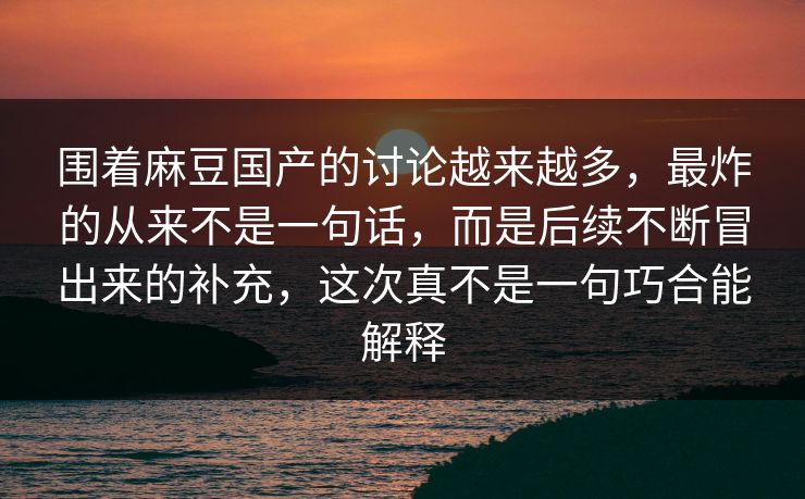围着麻豆国产的讨论越来越多，最炸的从来不是一句话，而是后续不断冒出来的补充，这次真不是一句巧合能解释