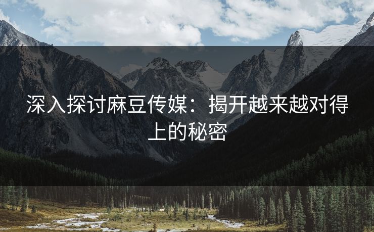 深入探讨麻豆传媒：揭开越来越对得上的秘密