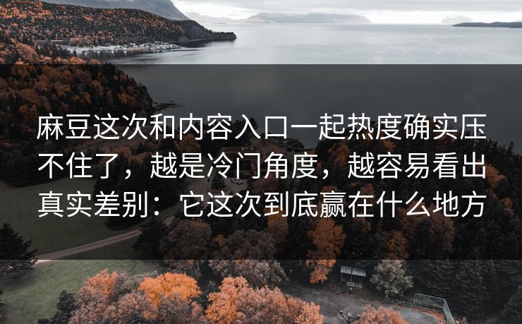 麻豆这次和内容入口一起热度确实压不住了，越是冷门角度，越容易看出真实差别：它这次到底赢在什么地方