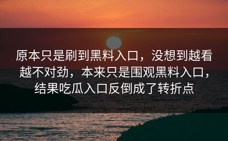 原本只是刷到黑料入口，没想到越看越不对劲，本来只是围观黑料入口，结果吃瓜入口反倒成了转折点