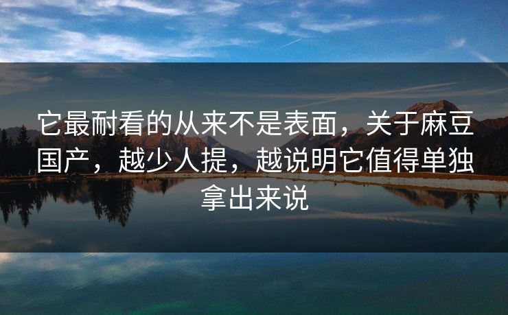 它最耐看的从来不是表面，关于麻豆国产，越少人提，越说明它值得单独拿出来说